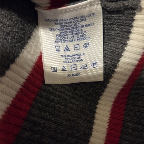 Lands End Striped Knit Turtleneck Sweater Gray Red White Size Large - Picture 4 of 4